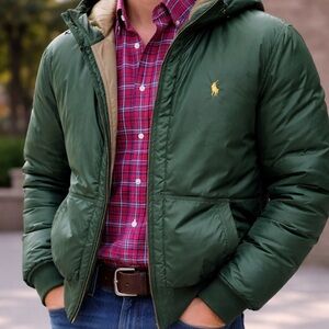 Vintage Polo Ralph Lauren Green Hooded Puffer Jacket Size Large